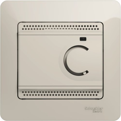 Терморегулятор механический с датчиком с рамкой Systeme Electric Glossa 0С+50С молочный картинка